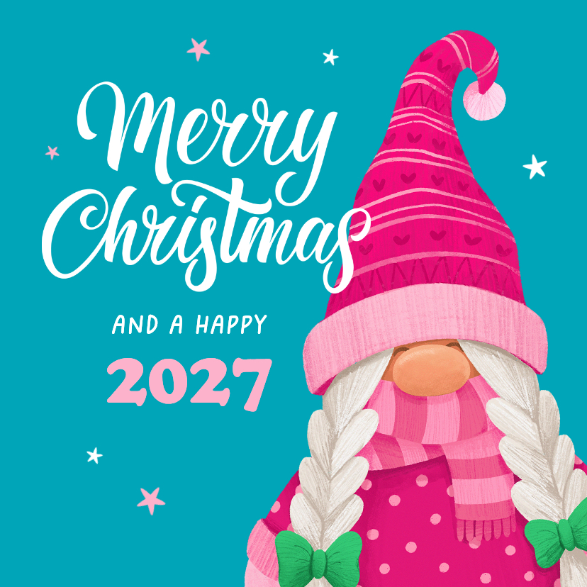 Weihnachtskarten - Weihnachtskarte Weihnachtswichtel mit rosa Mütze 