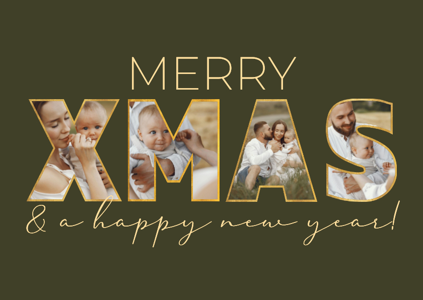 Weihnachtskarten - Weihnachtskarte XMAS Fotocollage Buchstaben dunkelgrün