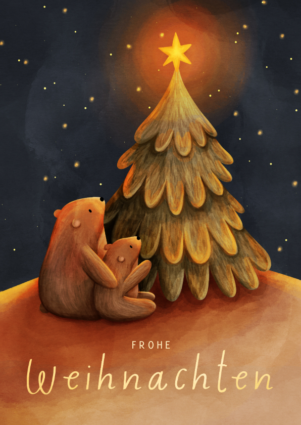 Weihnachtskarten - Weihnachtskarte zwei Bären mit Weihnachtsbaum