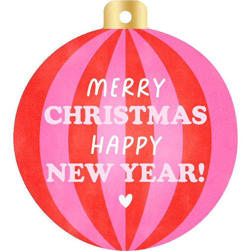 Weihnachtskarten - Weihnachtskugel Grußkarte gestreift englisch