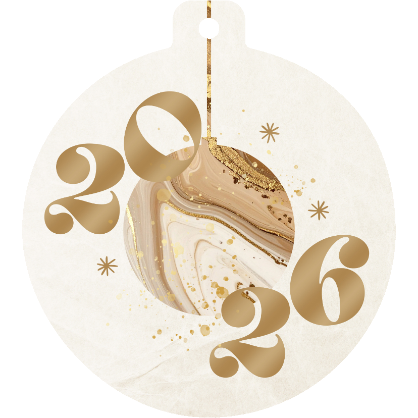 Weihnachtskugel-Karte Marmor 2026 beige gold - Weihnachtskarten Weihnachtskarten - Weihnachtskugel-Karte Marmor 2026 beige gold