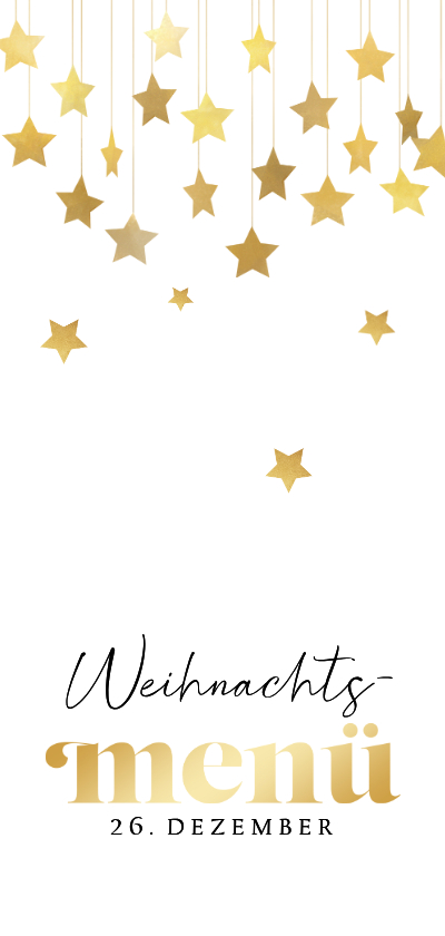 Weihnachtskarten - Weihnachtsmenü goldene Sterne auf weiß Karte 