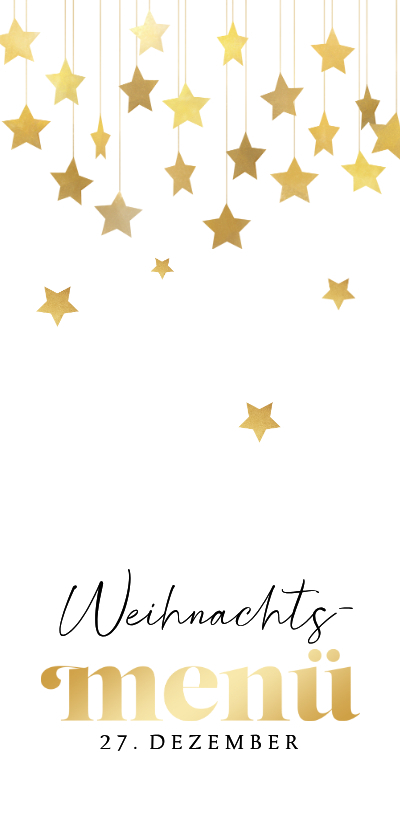 Weihnachtsmenü goldene Sterne auf weiß Karte - Weihnachtskarten Weihnachtskarten - Weihnachtsmenü goldene Sterne auf weiß Karte
